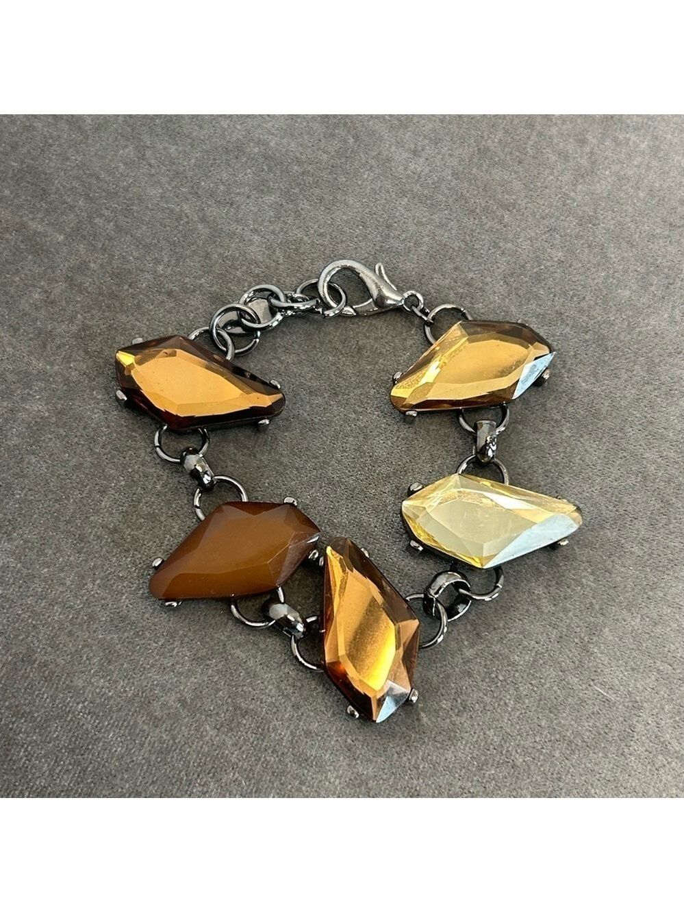 Brown Amber yellow copper bronze coloured irregular shaped gem jewelled bracelet